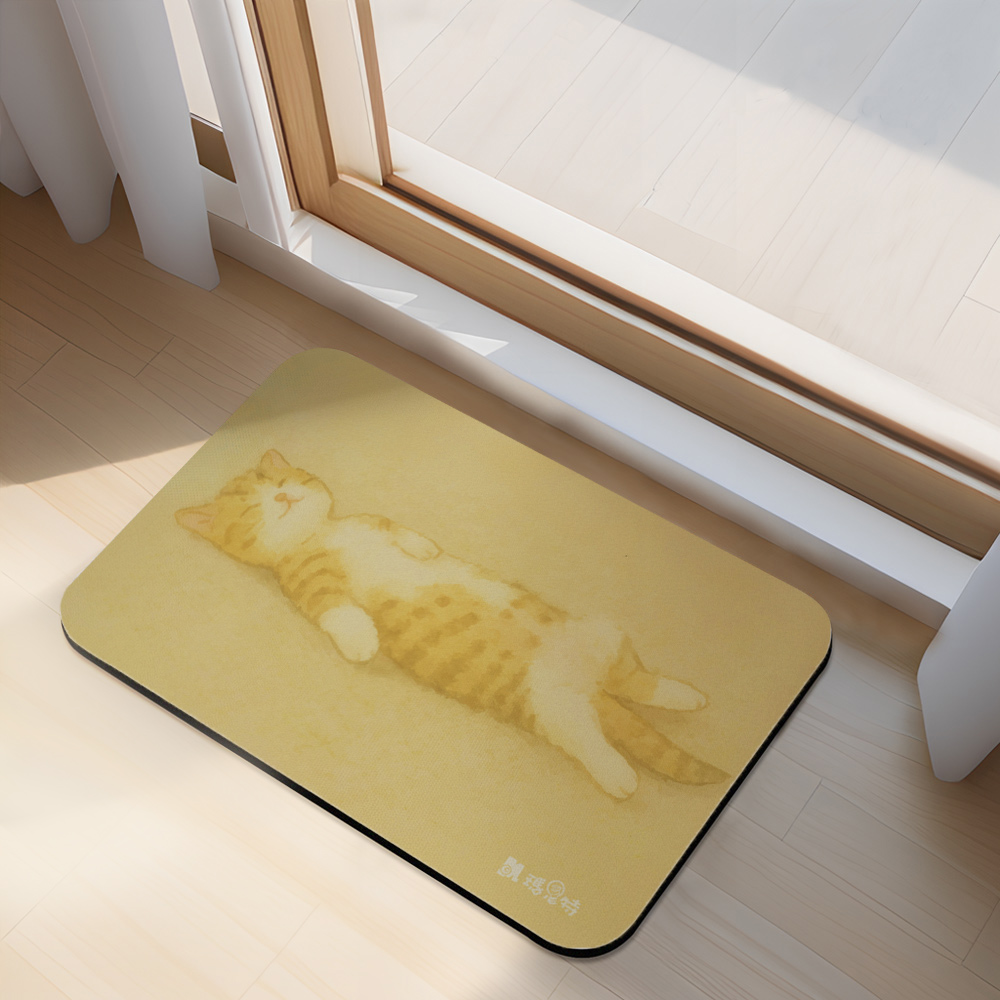 【Monster】 Soft Diatomaceous Earth Absorbent Mat &ndash; Sleepy Flop Cat Series (60x40cm) &ndash; Instant Snooze Cat, , large