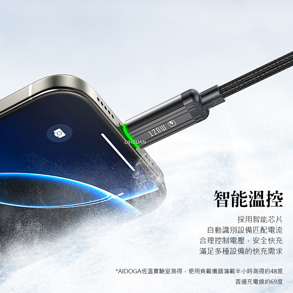AIDOGA艾迪伽LQ DC4011鋼鐵系列USB-A to Type-C充電線傳輸線快充線120W QC4.0 1.2M, , large