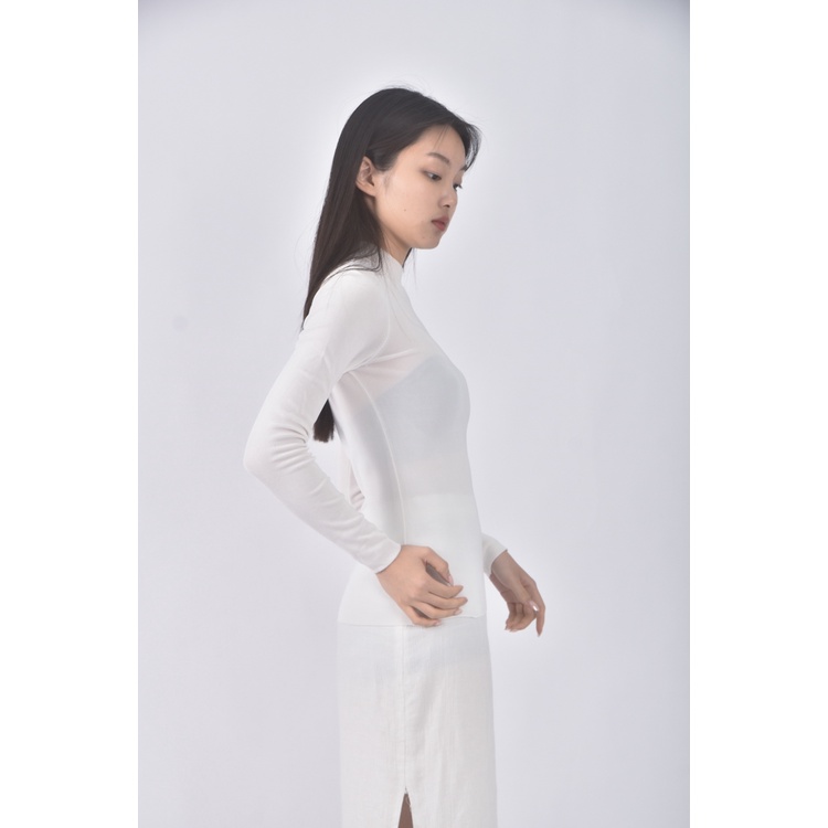 (S) moma質感圓領白色長袖上衣二手衣, , large