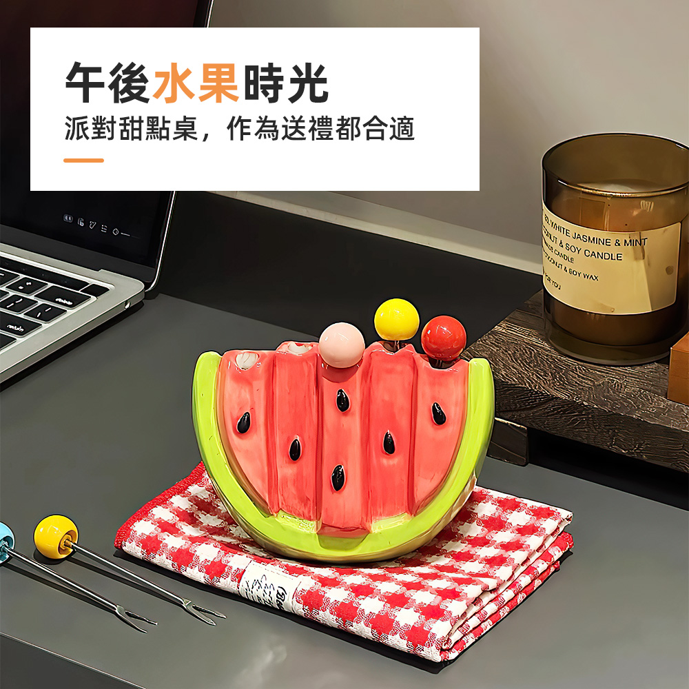 【上手家居】西瓜陶瓷水果叉 西瓜(叉子/造型餐具/可愛餐具/水果叉子), , large