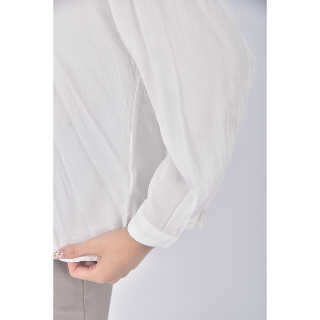 (M) net質感白色長袖上衣二手衣, , large