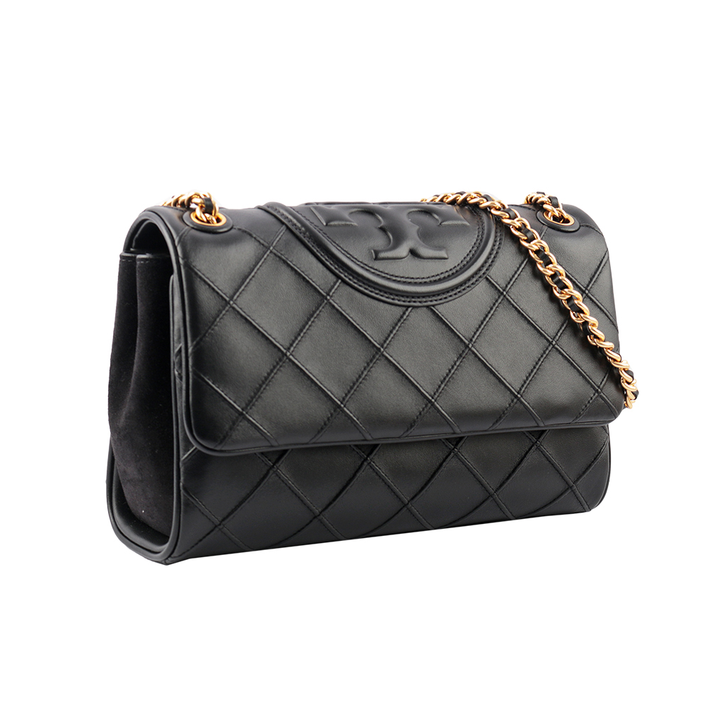 TORY BURCH Fleming 縫線納帕皮革翻蓋二用包/黑色, , large