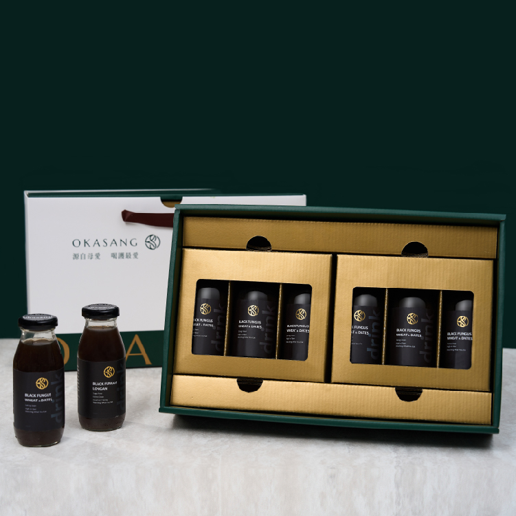 OKASANG Black Fungus Drink Gift Box｜195 ml Bottled Drinks &times; 6(195 ml Black Fungus & Longan(No Added Sugar) &times; 6) / box