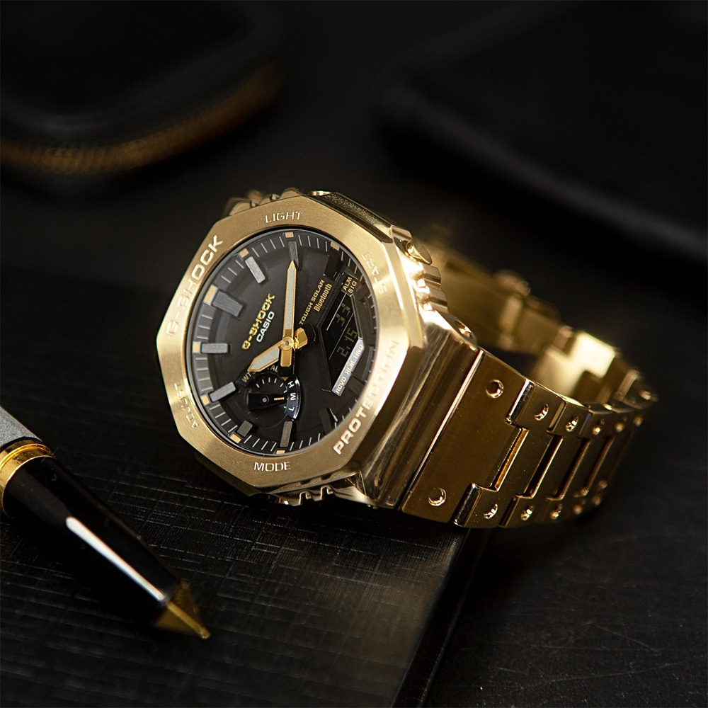 CASIO卡西歐 G-SHOCK 八角 全金屬版 太陽能藍芽雙顯手錶-金 GM-B2100GD-9A, , large