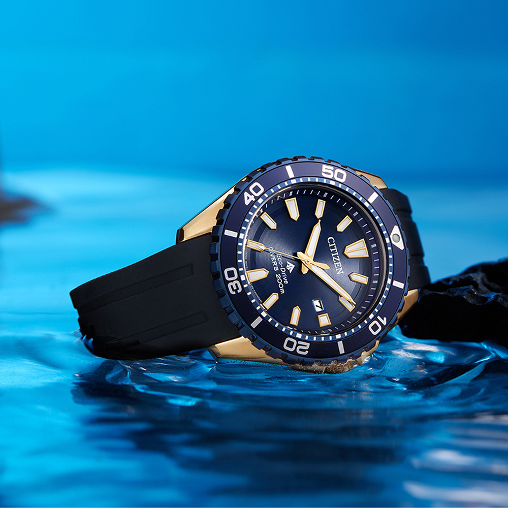 CITIZEN 星辰 PROMASTER MARINE 光動能200米潛水錶-黑x藍 BN0196-01L, , large