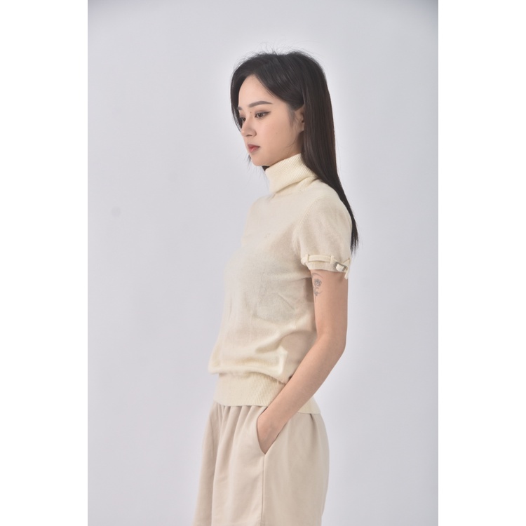 (S) burberry質感高領杏色短袖上衣二手衣, , large