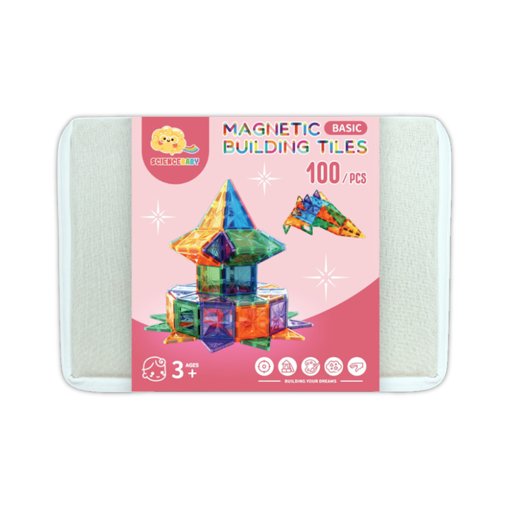【啾愛你】ScienceBaby 附贈獨家棉麻硬收納盒 雪鑽磁力片 100片, , large