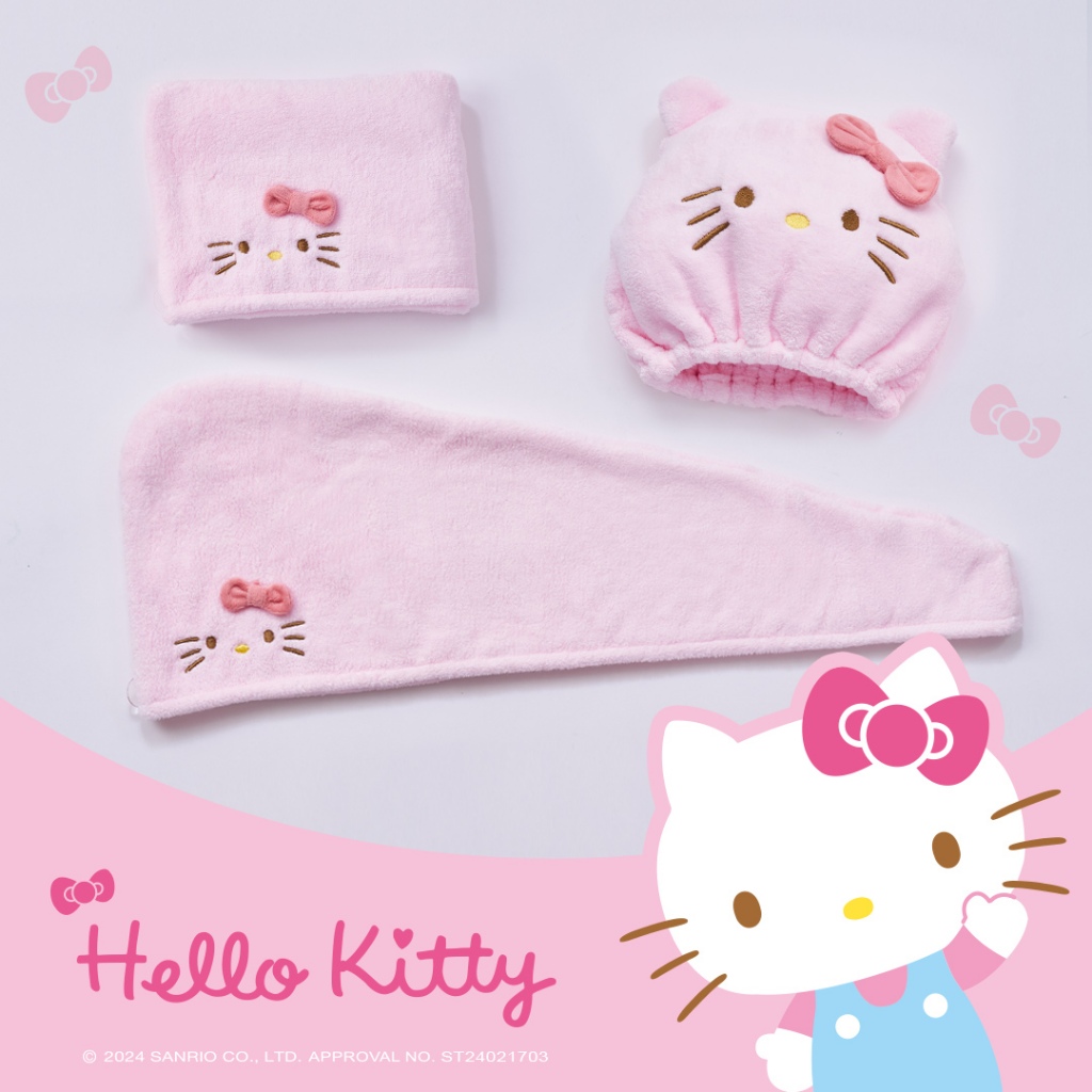 Sanrio 三麗鷗 凱蒂貓乾髮帽 Kitty造型乾髮帽 吸水速乾 擦髮毛巾【旺達棉品】【KT-DT001】, , large