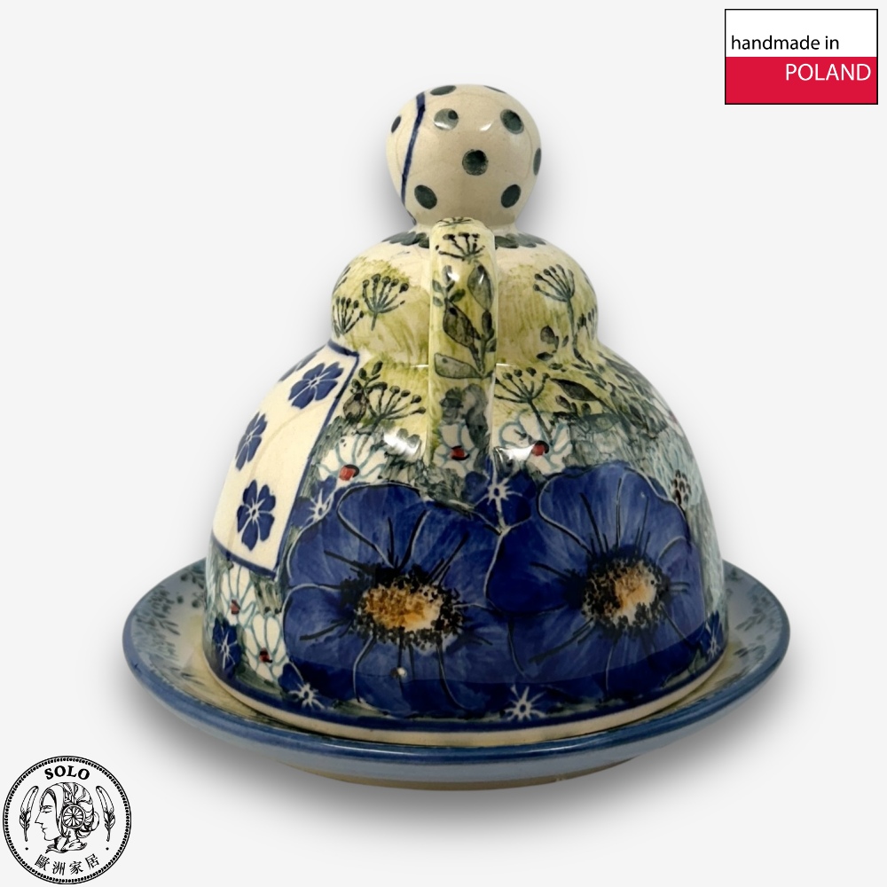 【SOLO Vintage】Cerraf Polish Pottery 14cm Cheese Lady Dessert Plate Traces of Fragrance in the Blue Fields Series Made in Poland, , large