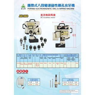 WIN五金 台灣製造 清山牌 <AE260-220V> 無刷八段變速磁性鑽孔機 磁性鑽台 鋼構鑽台 磁力鑽孔機 攻牙機 鑽孔機, , large