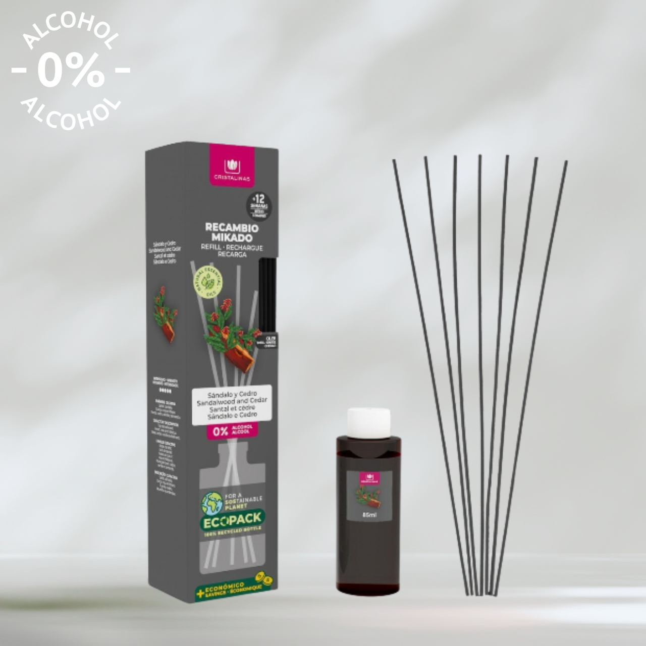 [西班牙CRISTALINAS] 無酒精 經典室內擴香補充瓶(85ml) - 檀香雪松 木質調 秋冬 香氛 擴香 雪松, , large
