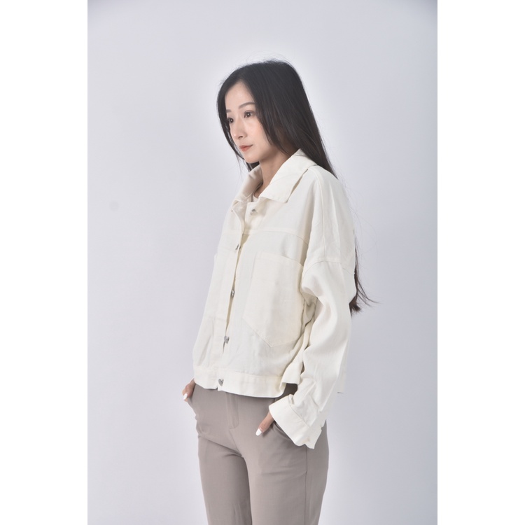 (2XL) 排扣白色外套二手衣, , large