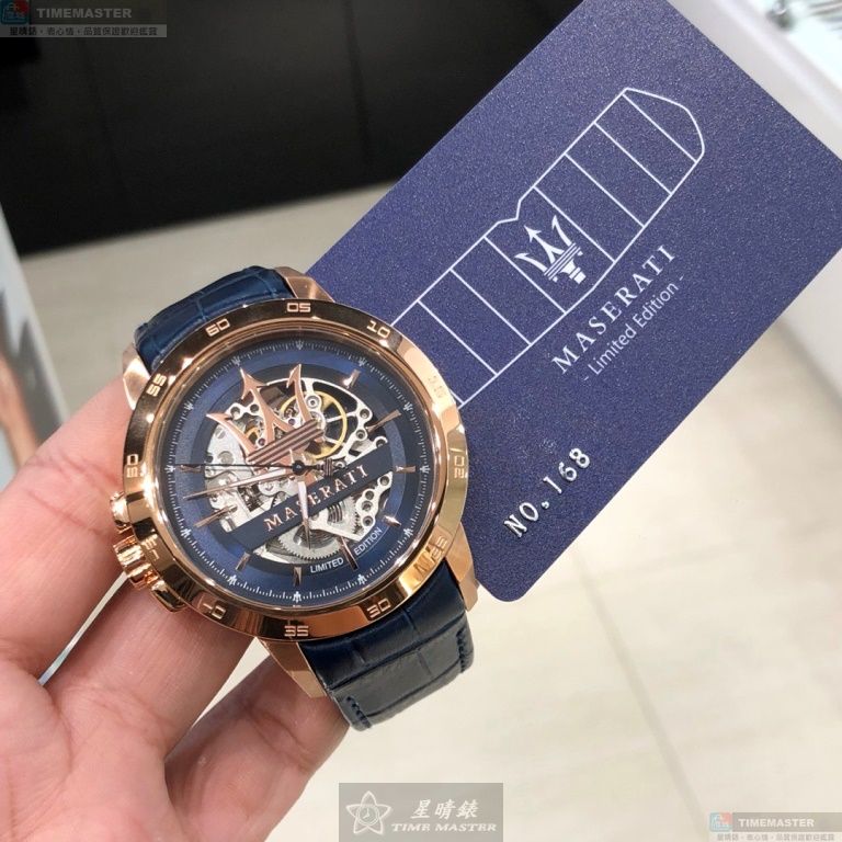 [星晴錶業]MASERATI手錶,46mm,R8821119005寶藍色錶面玫瑰金錶殼寶藍真皮皮革錶帶款, , large