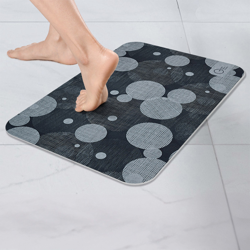 【Monster】Thick Soft Diatomaceous Earth Absorbent Mat – Circle Flow (60x40cm) – Slate Blue, , large