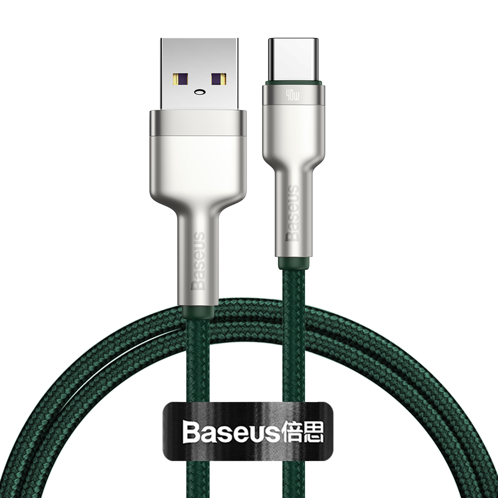 【BASEUS】iPhone不適用 40W倍思金屬卡福樂USB to Type-C充電線 100公分 墨綠色(快充線 數據線 TC線), , large