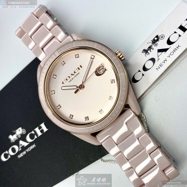 [星晴錶業]COACH手錶,36mm,CH00022粉色錶面粉色錶殼粉紅陶瓷錶帶款, , large