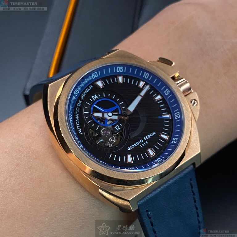 [星晴錶業]GiorgioFedon1919手錶,42mm,GF00003寶藍色錶面玫瑰金錶殼寶藍真皮皮革錶帶款, , large