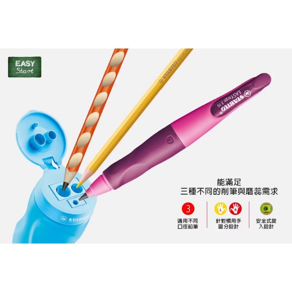 【德國天鵝STABILO】EASYsharpener 人體工學多功能削筆器(多色)右手藍綠ST4502, , large