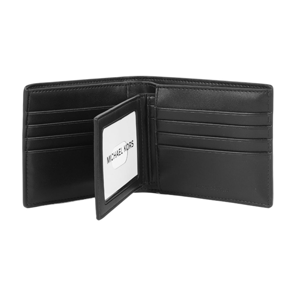 Michael Kors Cooper 銀字滿版塗層帆布附活動式卡夾對開短夾(黑色), , large