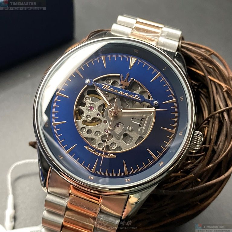 [星晴錶業]MASERATI手錶,46mm,R8823146001寶藍色錶面銀錶殼金銀相間精鋼錶帶款, , large