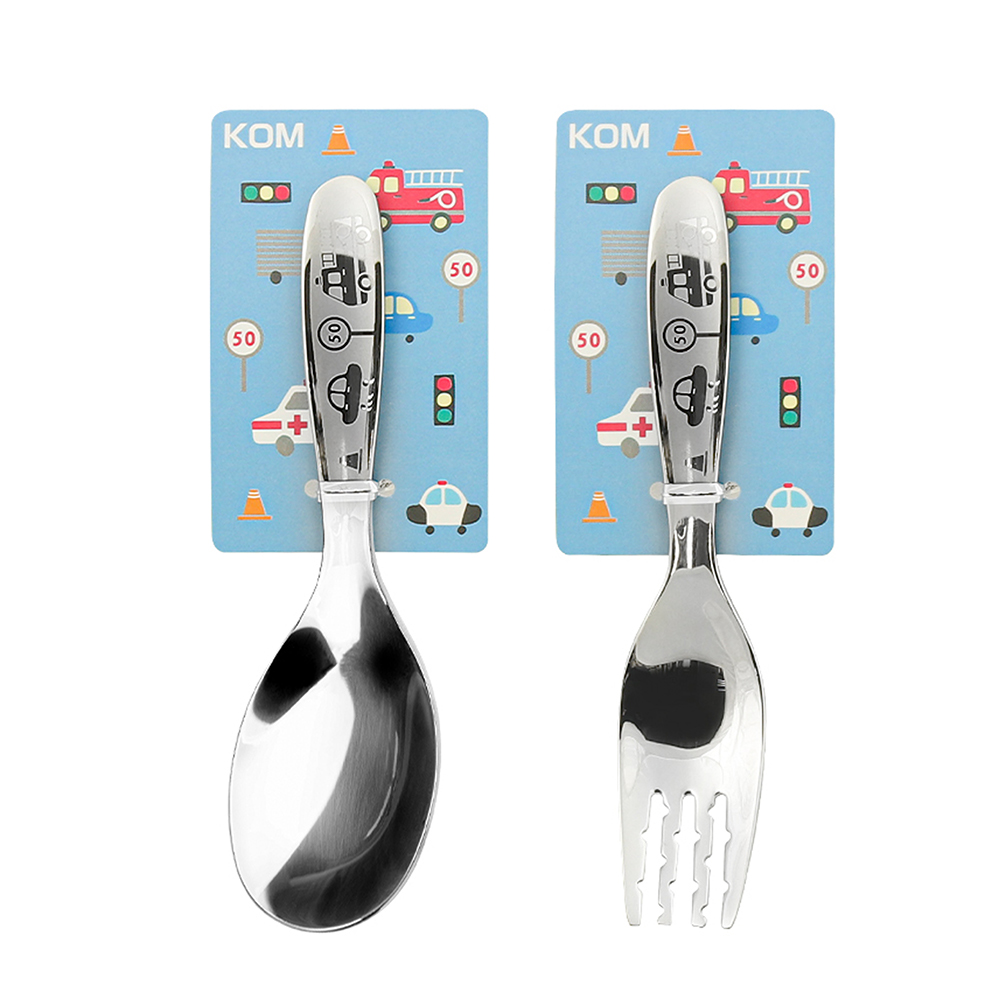 【一品川流】316不鏽鋼兒童平底匙-汽車x3入+兒童叉x3入-1組