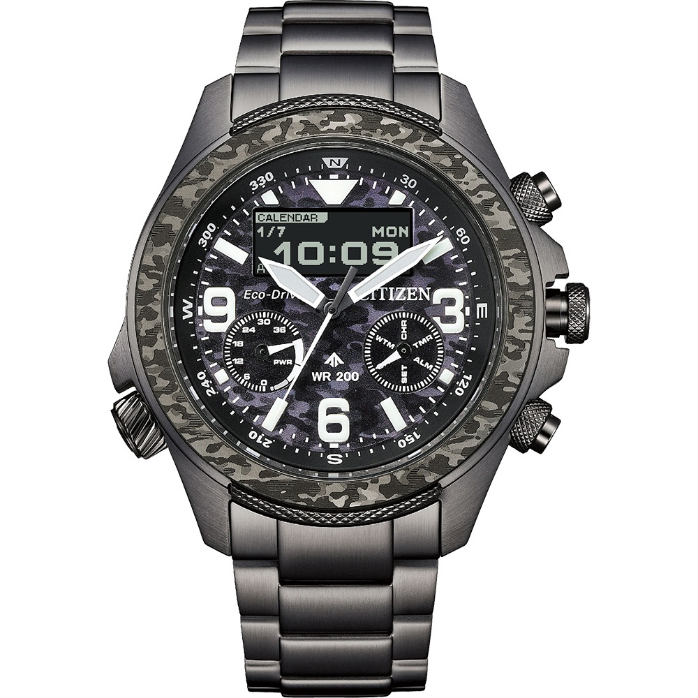 CITIZEN 星辰 Promaster 35週年限量 陸 叢林迷彩光動能液晶顯示手錶 JV1008-63E, , large