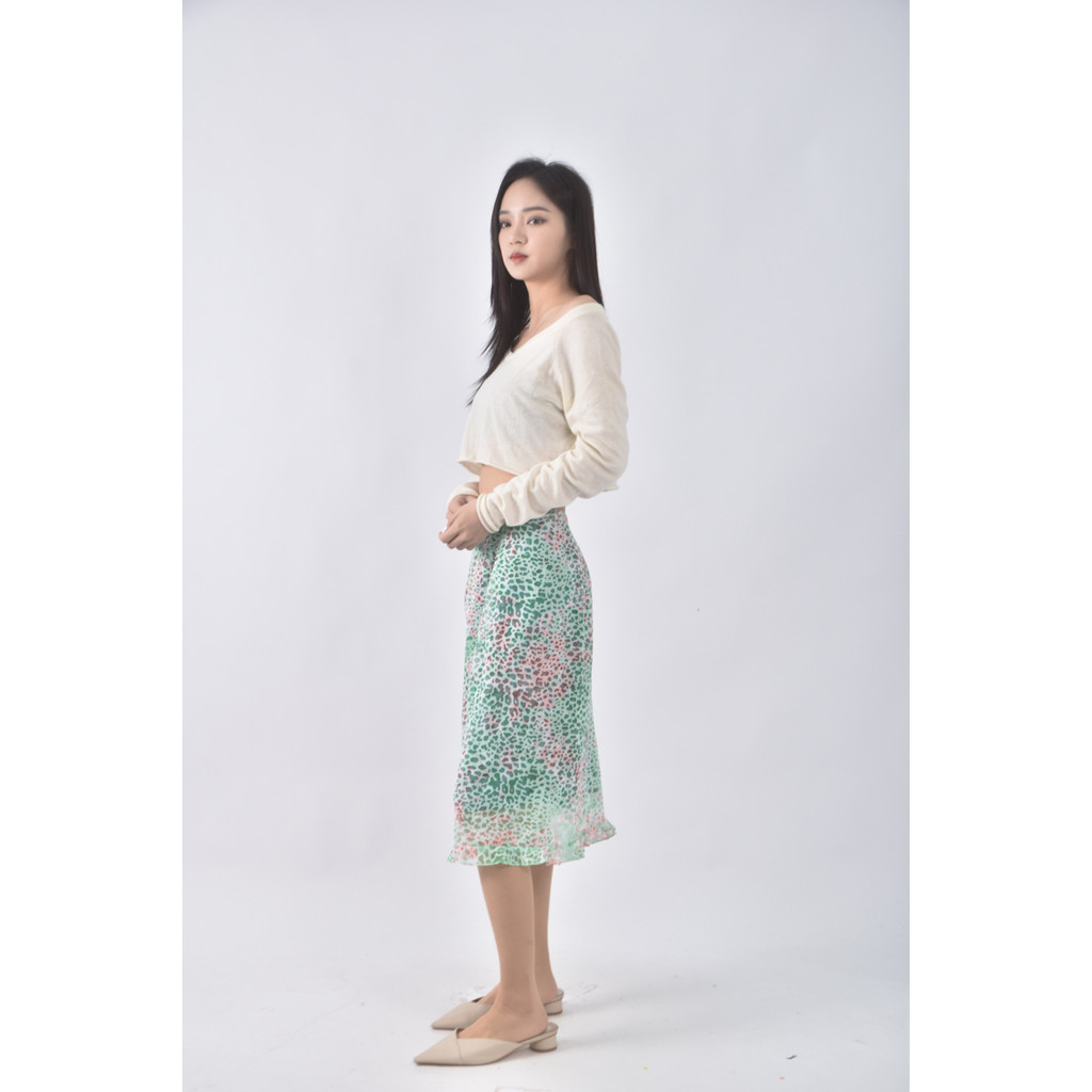 (S) 豹紋綠色長裙二手衣, , large