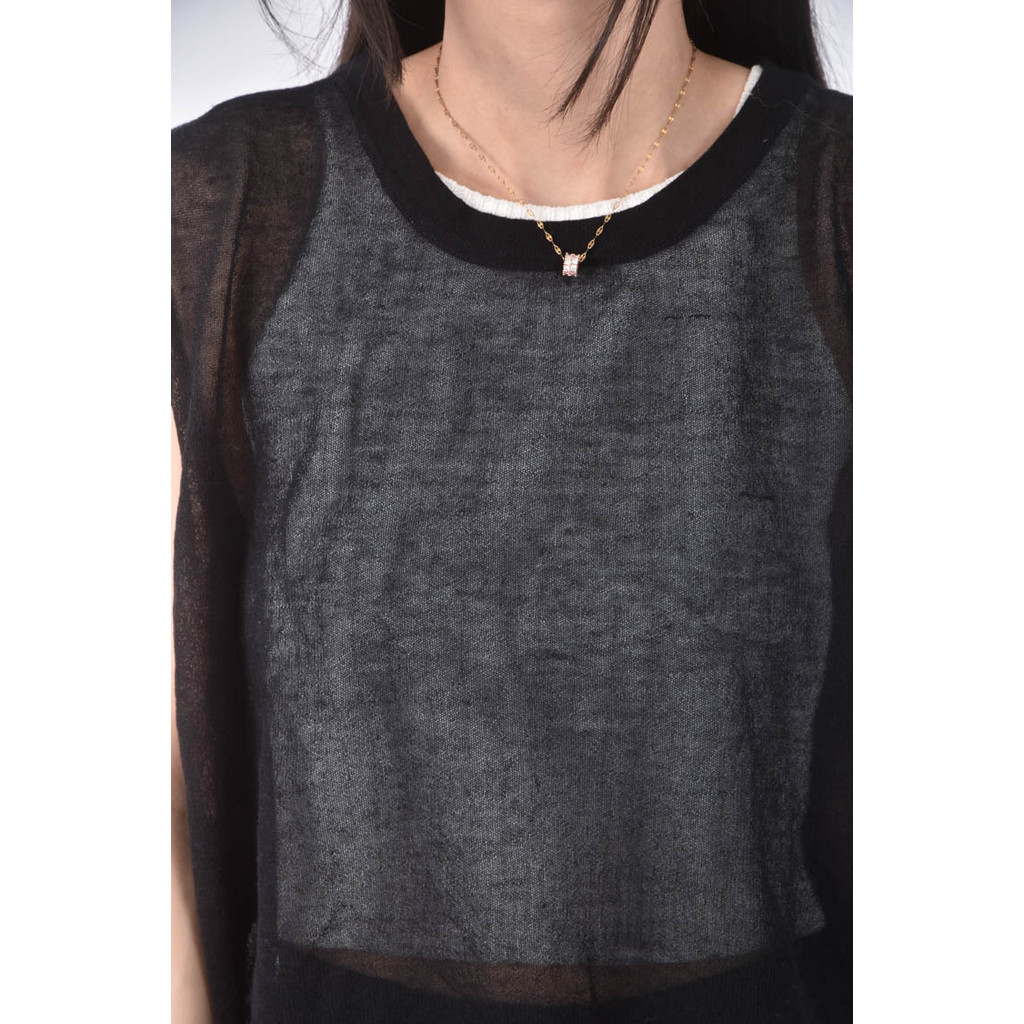 (XL) lativ亞麻圓領黑色上衣二手衣, , large