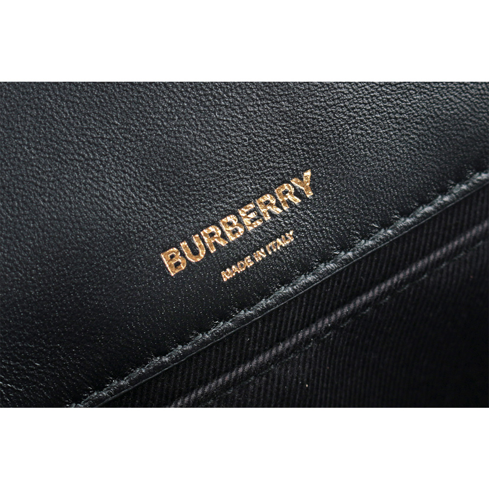 BURBERRY Lola 小羊皮縫線設計迷你翻蓋鍊包/黑色, , large
