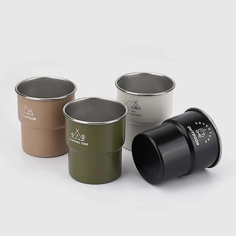 Lightweight stackable 304 stainless steel camping step cup, army green, 1 piece (outdoor step cup, camping stackable cup, lightweight drinking cup, camping portable cup), , large