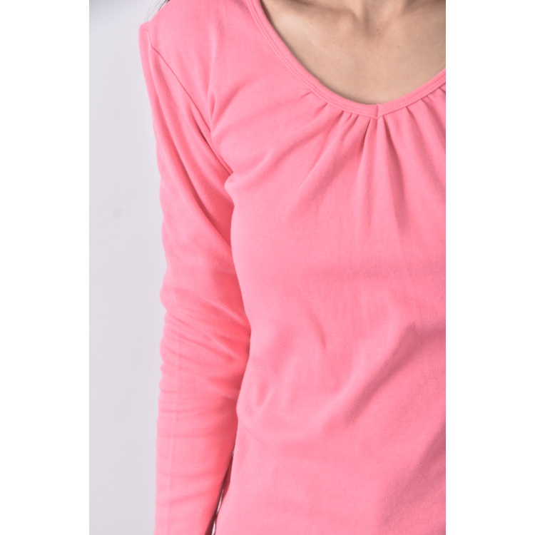 (S) stretch cotton質感棉質粉色長袖上衣二手衣, , large