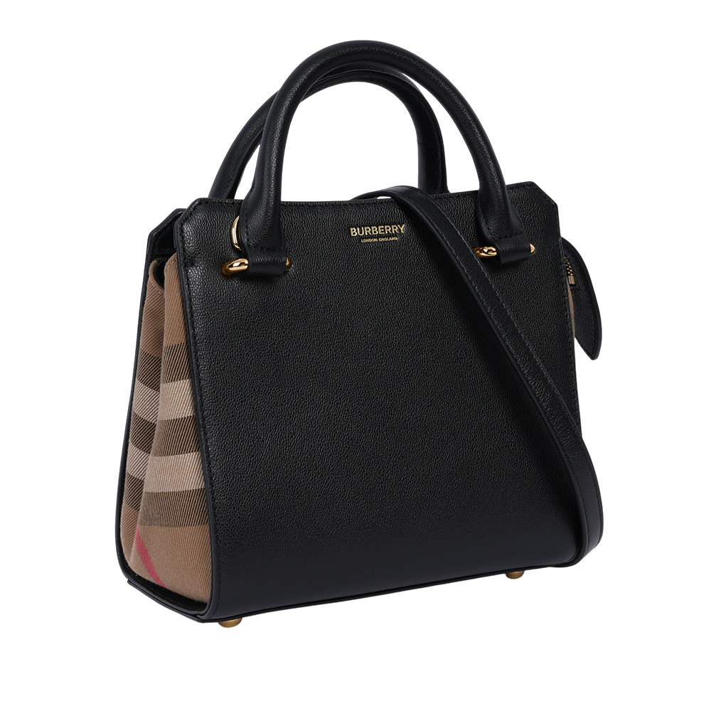 BURBERRY Banwell 帆布及牛皮手提/斜背迷你二用包/黑色/棕色, , large