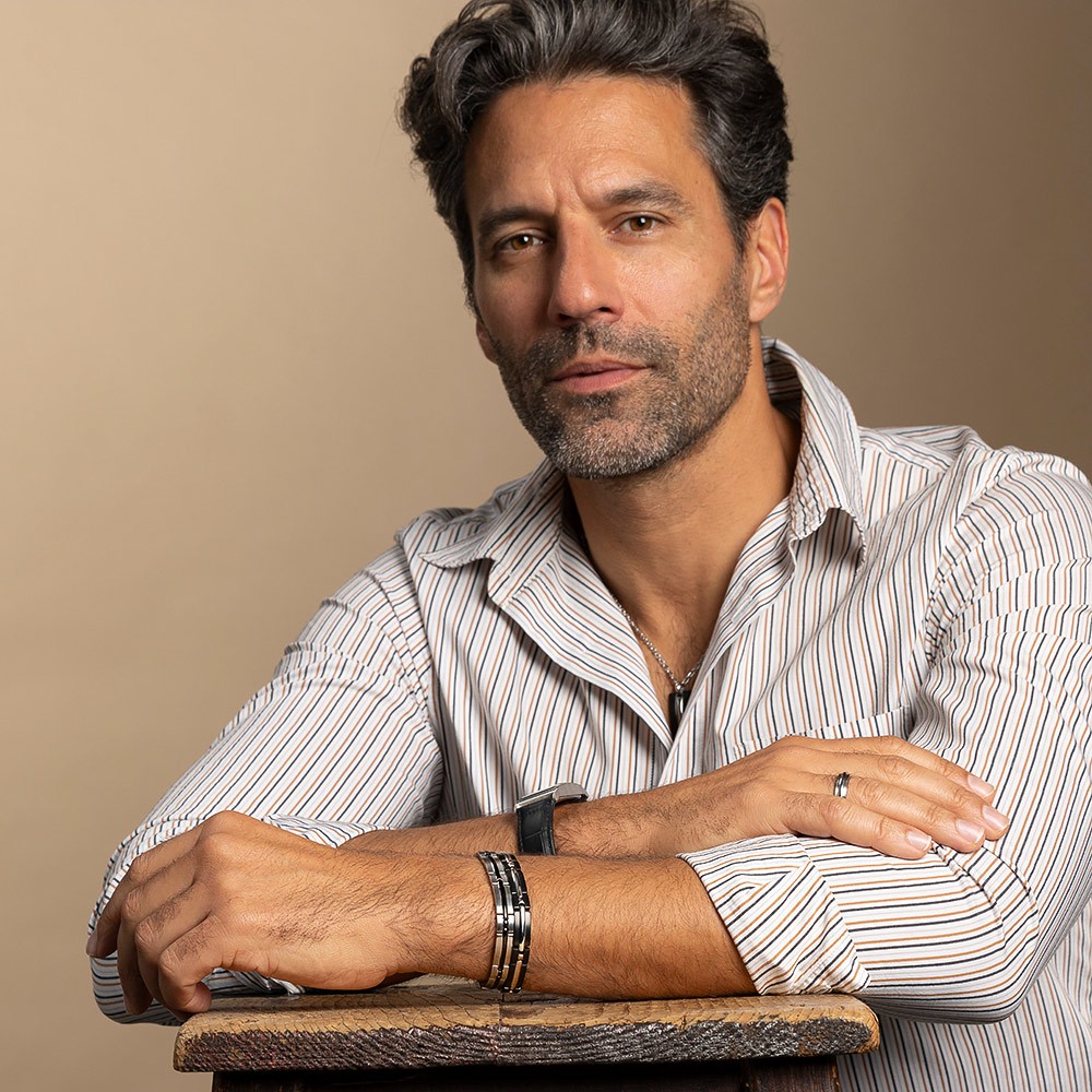 【快速出貨】法國 ROCHET TRINIDAD系列 不鏽鋼男士雙色手鍊-黑x銀 B042281, , large