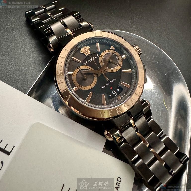 [星晴錶業]VERSACE手錶,46mm,VS11731黑色錶面古銅色錶殼黑金色精鋼錶帶款, , large