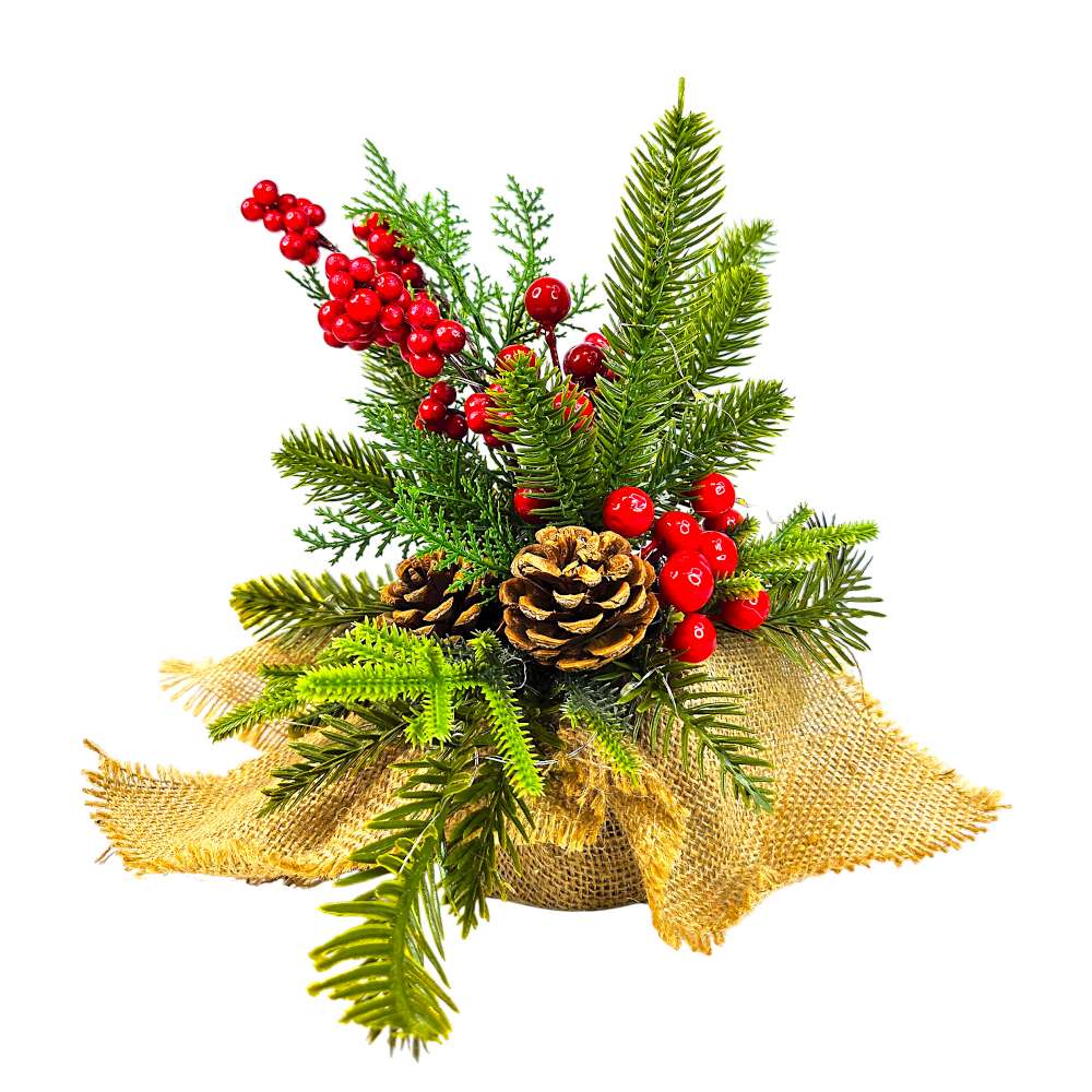 摩達客-25cm聖誕裝飾花盆擺飾-松果紅果款-交換禮物耶誕派對推薦, , large