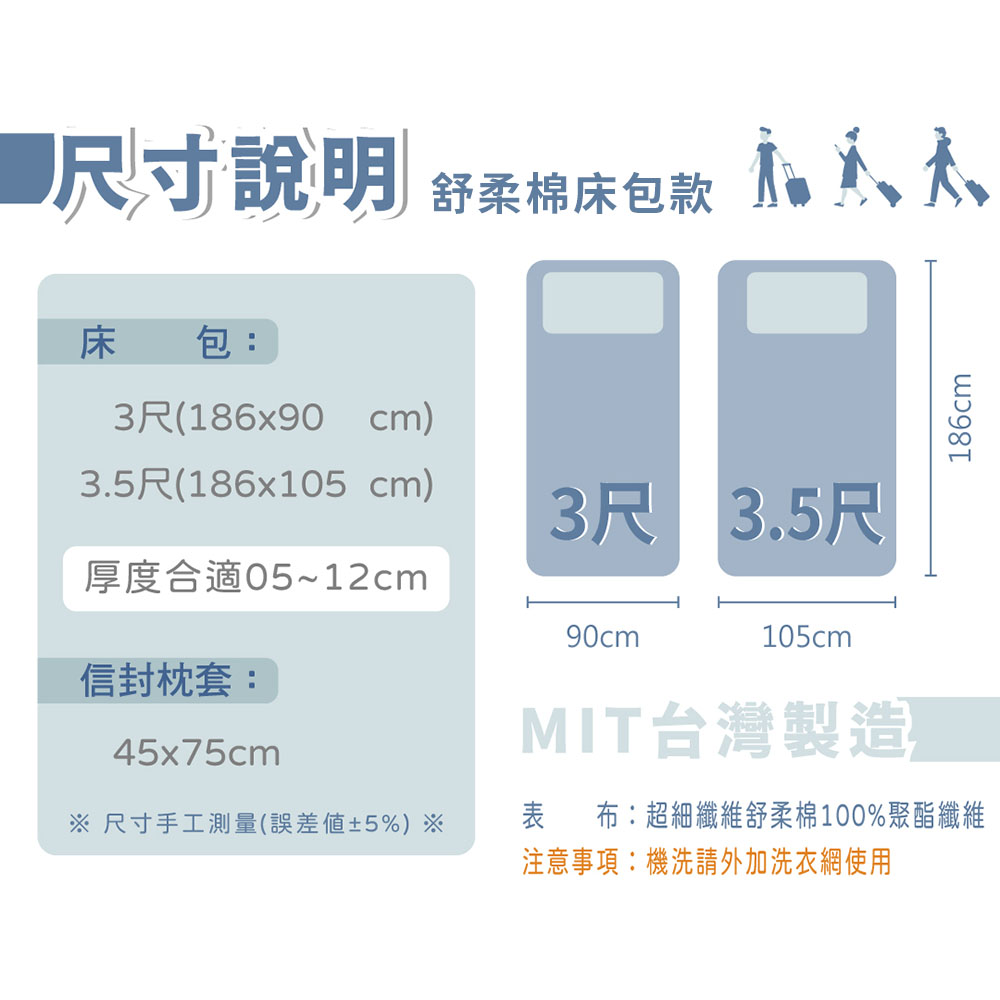 ［熊棉］三折床墊專用舒柔床包組, , large