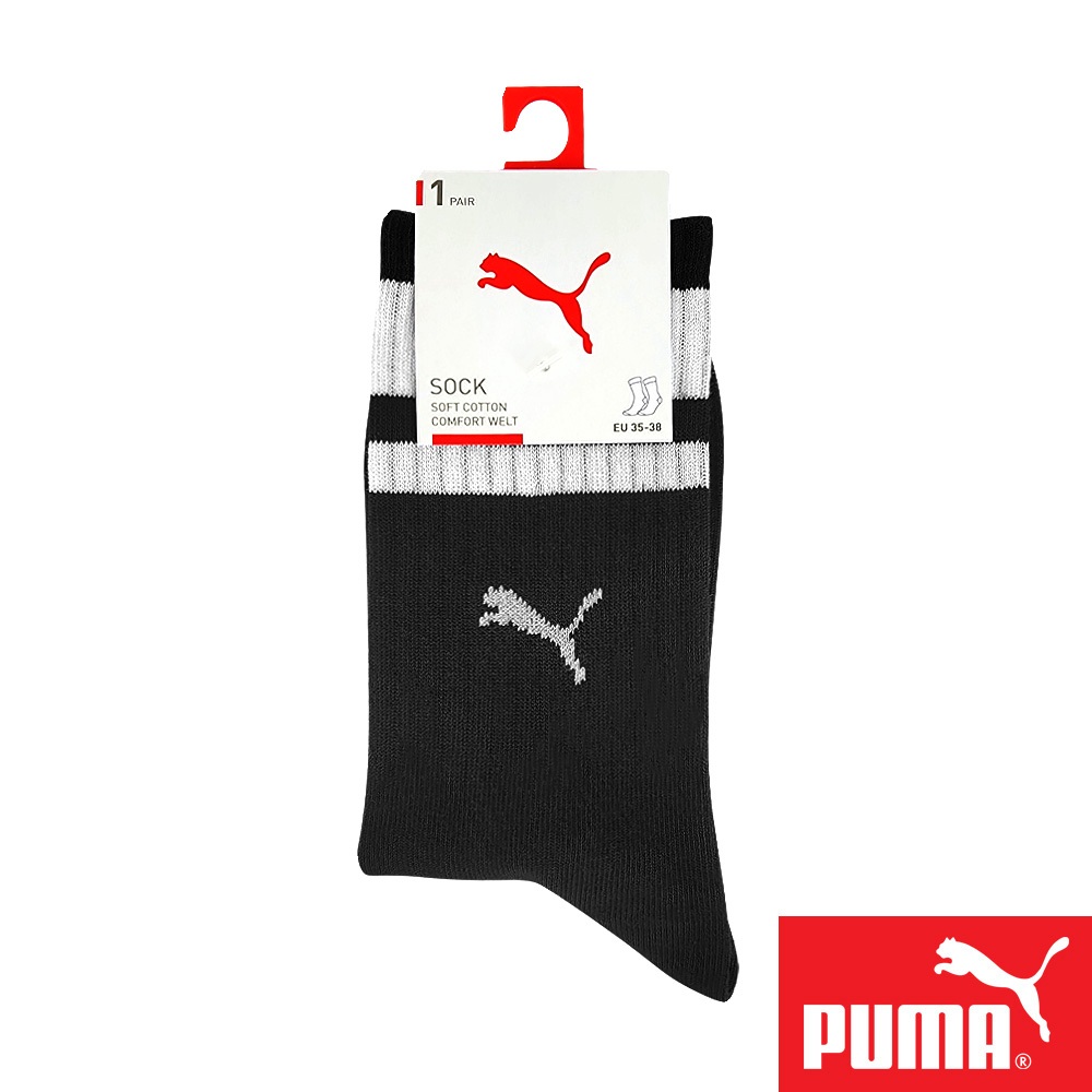 PUMA 男女款中筒襪1雙裝 彪馬 跳豹 男襪 女襪 襪子 運動襪 中筒襪 小腿襪 柔軟 棉質 高彈 耐磨 白紅 黑 白, , large