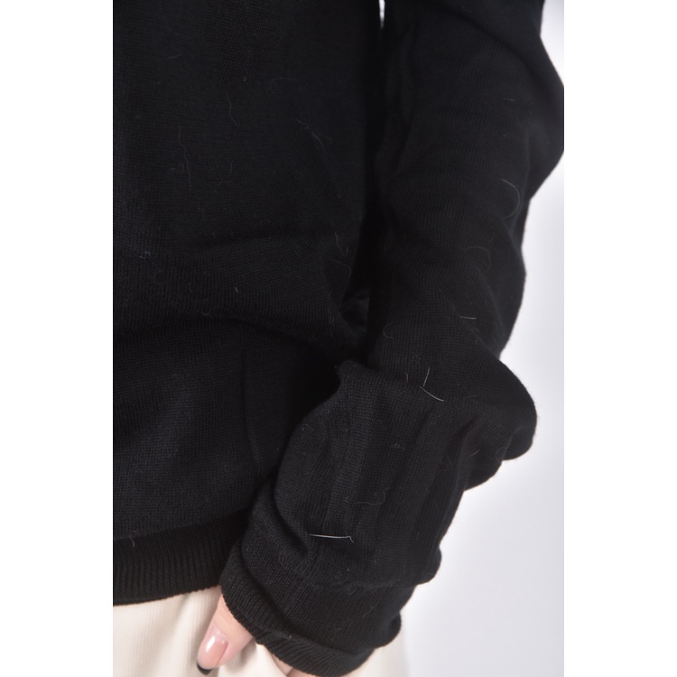(L) uniqlo質感羊毛純羊毛黑色長袖上衣二手衣, , large