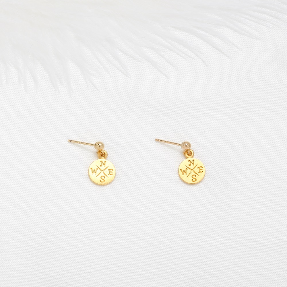【Angel & Me】Luck Compass s925 sterling silver 24k gold plated earrings gift, , large