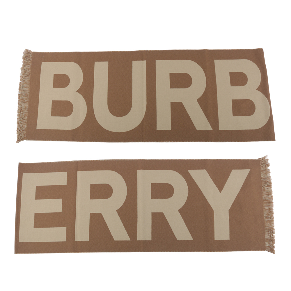 BURBERRY Logo 徽標羊毛圍巾/樺木棕/奶茶色, , large