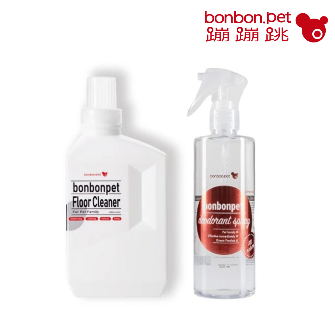 蹦蹦跳 寵物家庭居家潔淨消臭噴霧300ml+地板清潔劑1000ml 組(人寵共用)