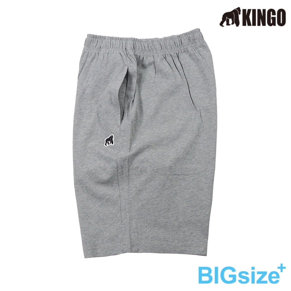 KINGO-大尺碼-男款 鬆緊 棉短褲-黑/淺麻灰-443311, , large