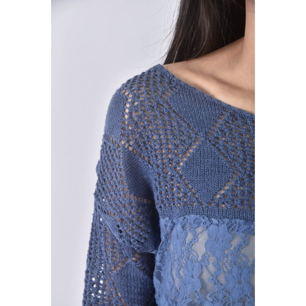 (L) 格紋藍色毛衣二手衣, , large