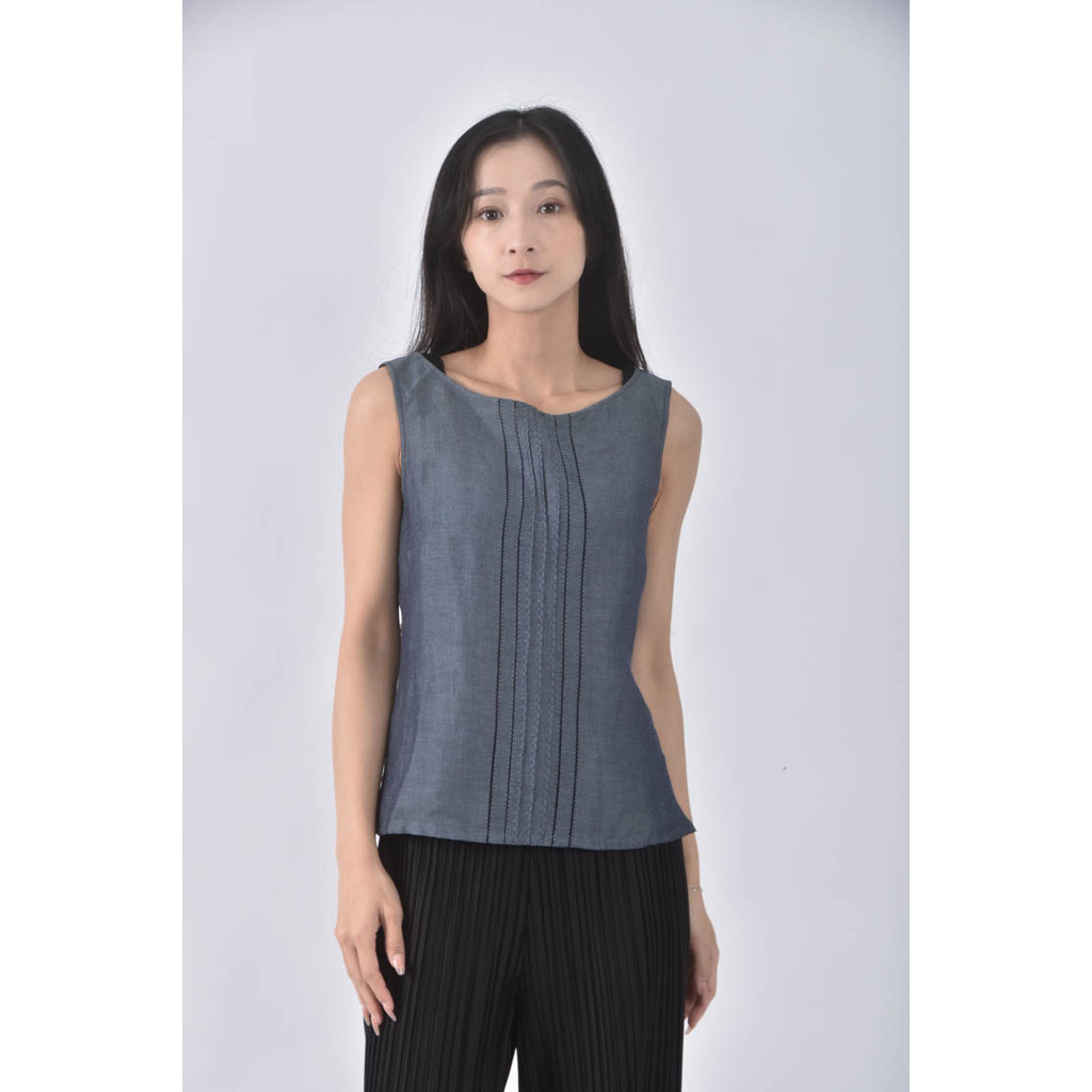 (S) 質感圓領藍色上衣二手衣