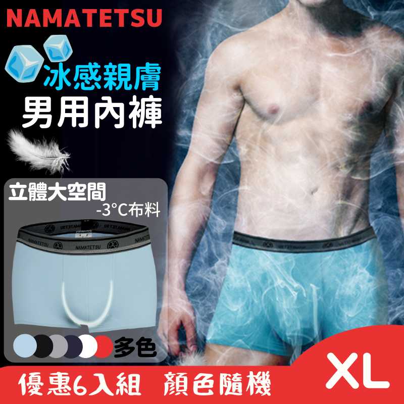 【標準桿】NAMATETSU 男士天鵝絲冰絲內褲 柔軟超透氣 6入組-XL, , large