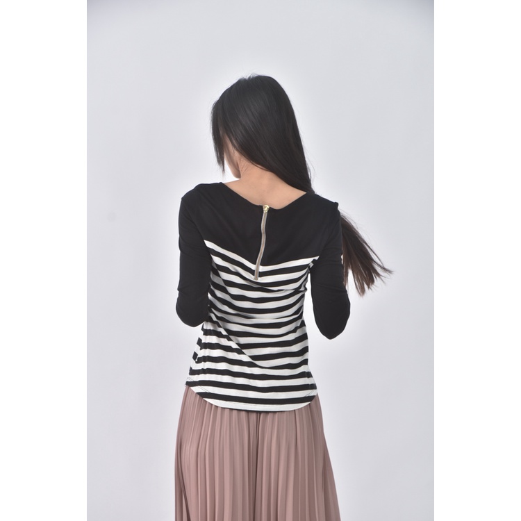 (S) nautica質感棉質條紋黑色長袖上衣二手衣, , large