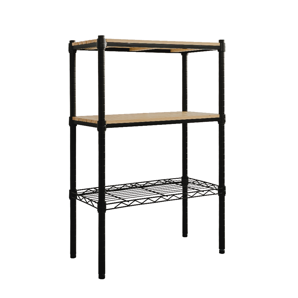 【Y HOUSE】60x30x90cm pine wood three-layer storage rack rack iron rack - black paint