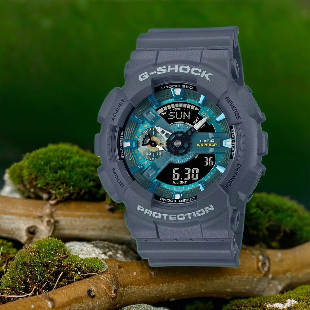 CASIO 卡西歐 G-SHOCK 綠洲湖泊 雙顯運動手錶-海軍藍 GA-110AS-2A, , large