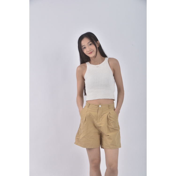 (L) 【霓霓私服】高腰荷葉邊棕色短褲二手衣