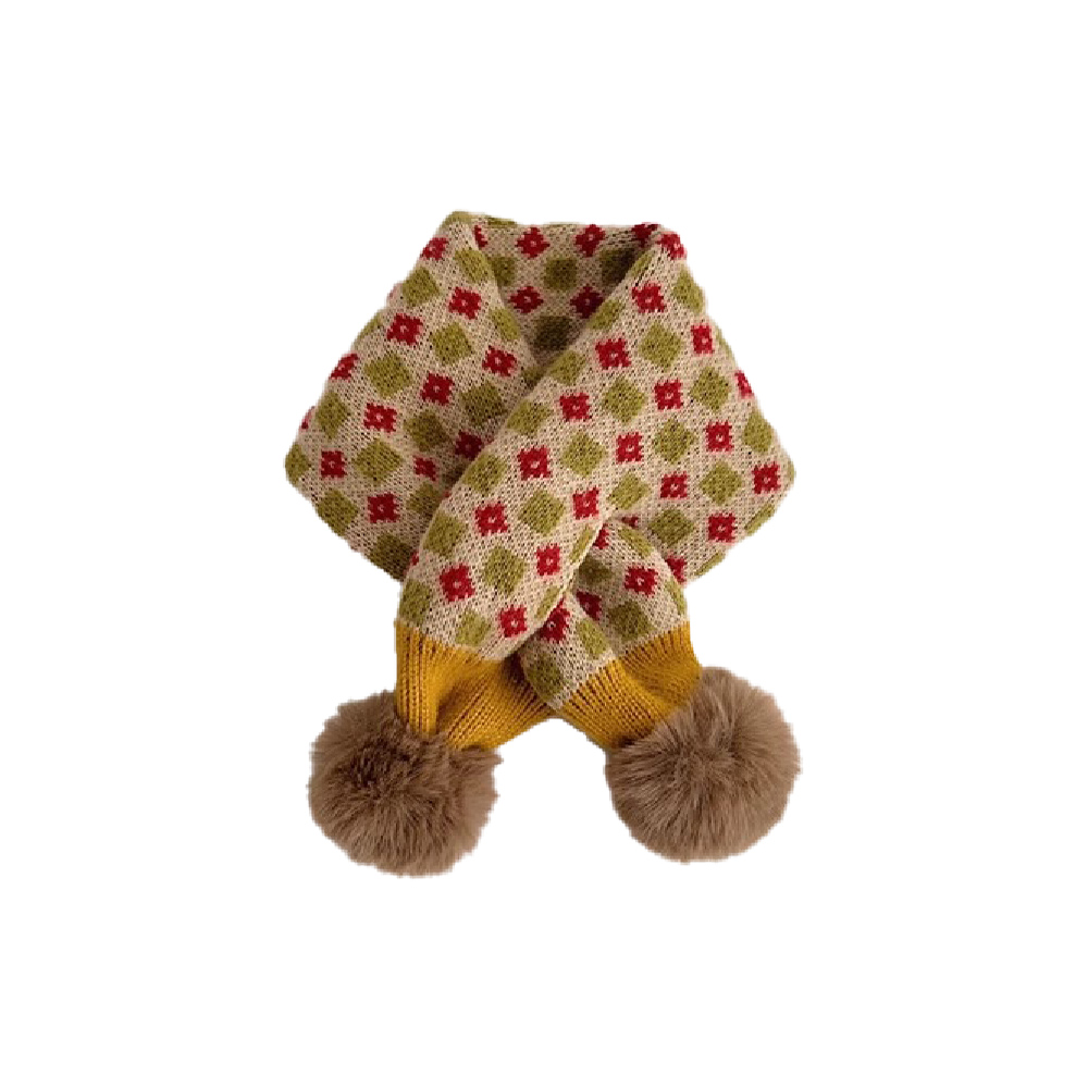 Floral Check Pom-Pom Warm Scarf, , large